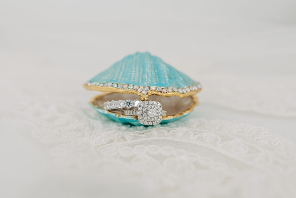 wedding ring in a blue shell