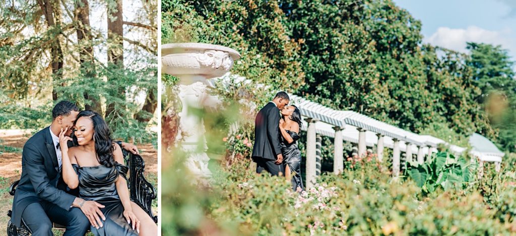 couple kissing in Maymont garden