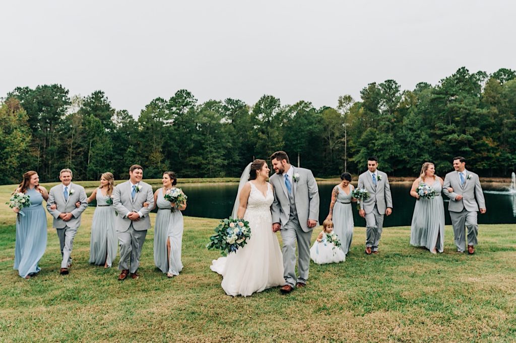 Bride and groom with bridal party at walnut hill wedding