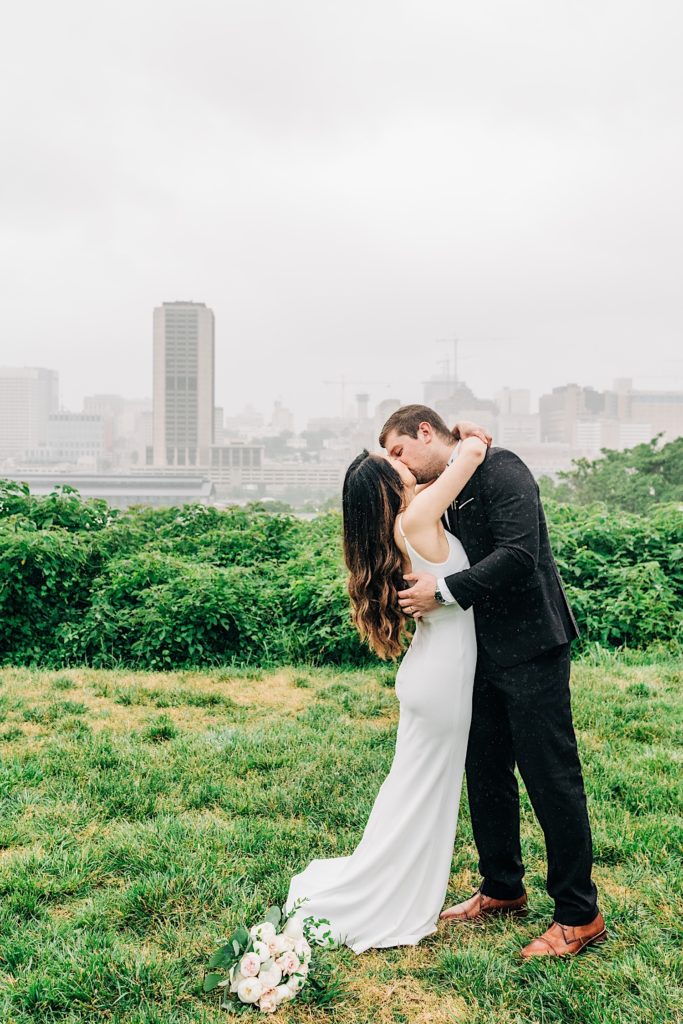 Bride and groom have first kiss - Richmond Elopement