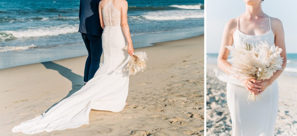 Bride and groom on the beach at outer banks intimate wedding