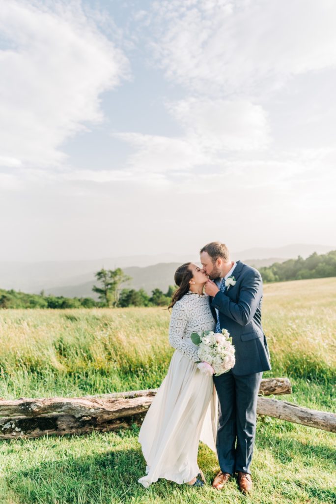 bride and groom kissing in Boone nc