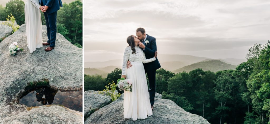 bride and groom kissing on rocks in Boone nc