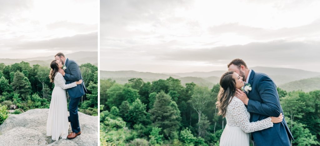 bride and groom kissing on rocks in Boone nc