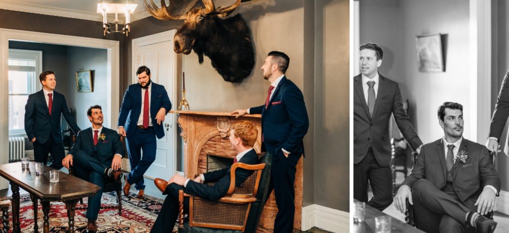 groom and groomsmen at the century club of rochester