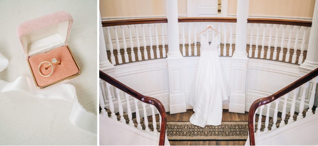 wedding dress hanging in victorian mansion