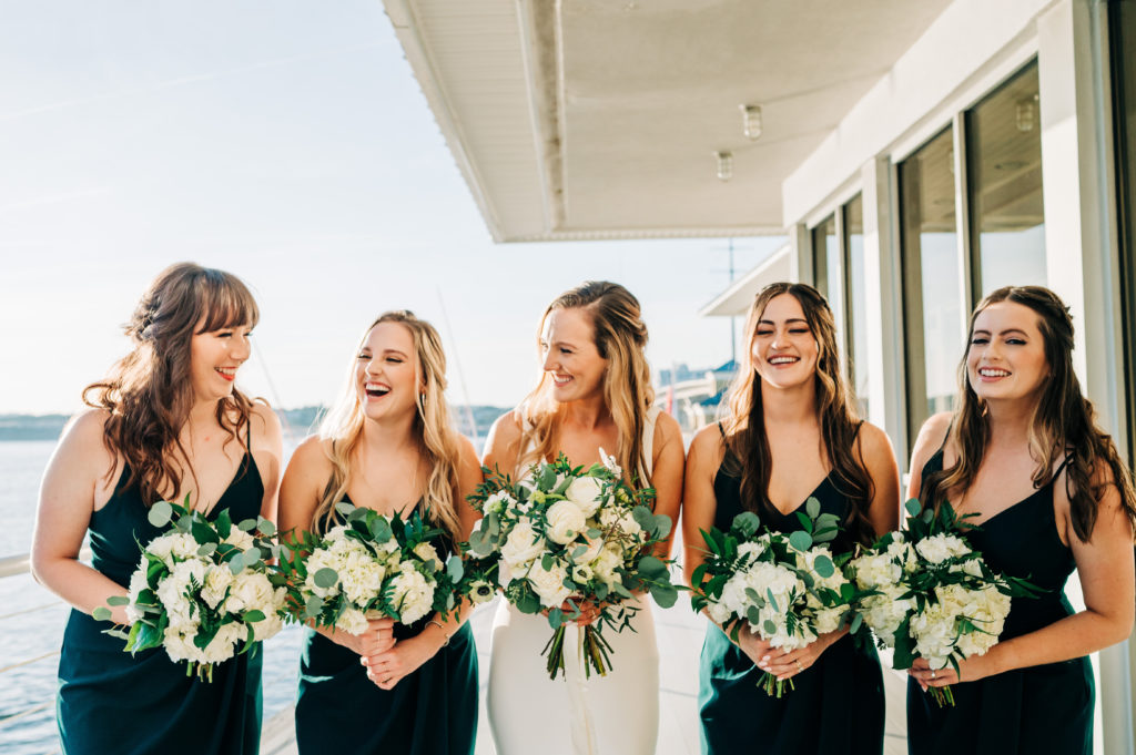 Bride with 4 bridesmaids keeping thee bridal party small.