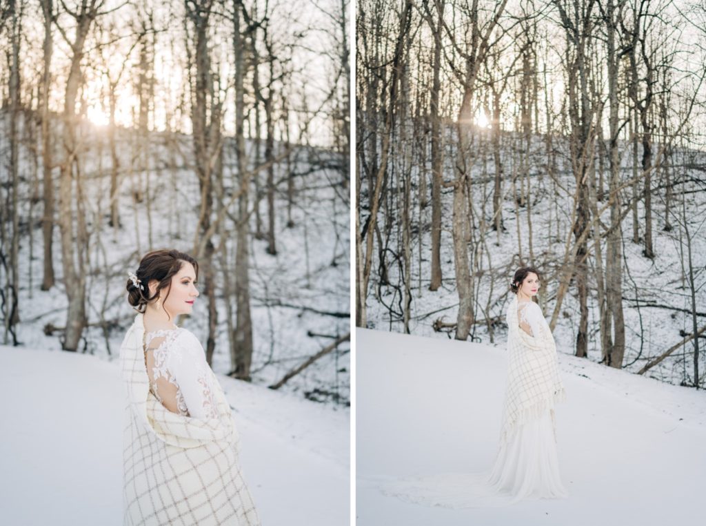 bride in the snow at Irvine Estate