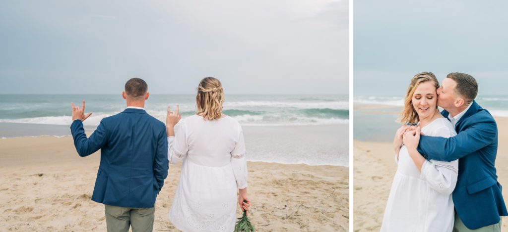 Bride and groom on beach for elopement in Outer Banks, NC