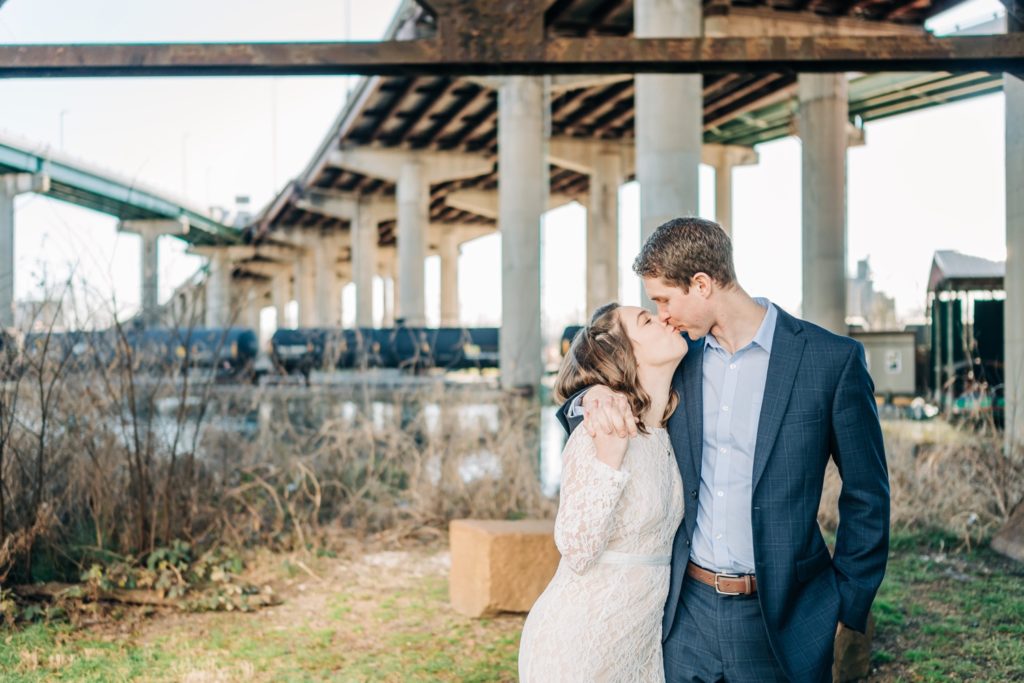 Bride and groom kissing after their elopement in Richmond, VA