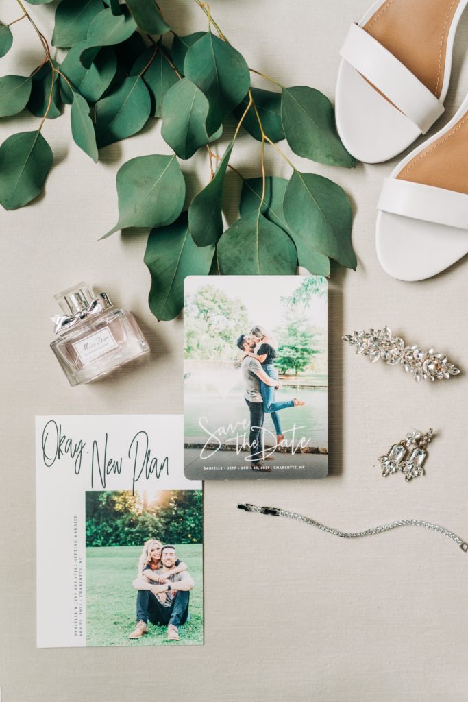 Bride and groom's save the dates for downtown charlotte wedding