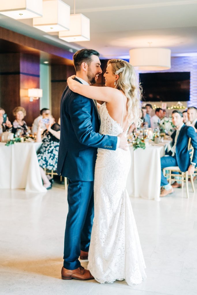 Bride and groom having their first dance at downtown charlotte wedding