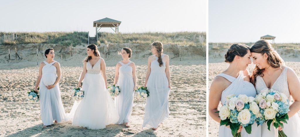 Bridesmaids with bride on the beach