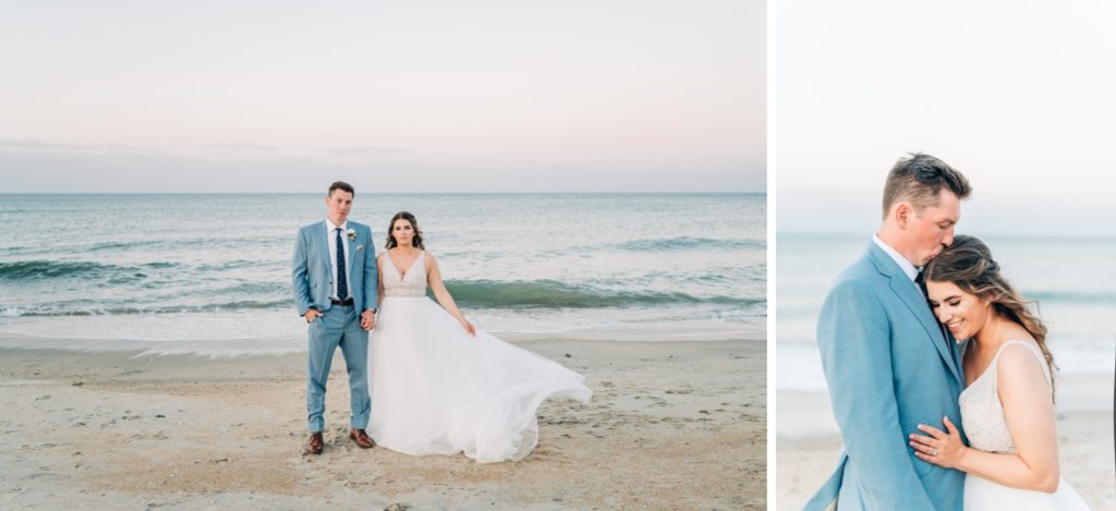 Bride and Groom standing together on wedding day in Outer Banks, NC