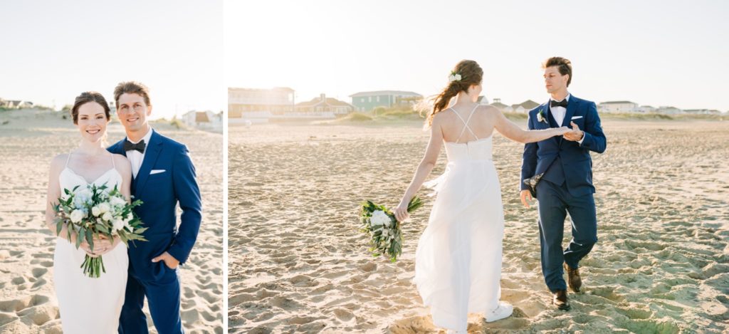 Portraits of bride. and groom on the beach