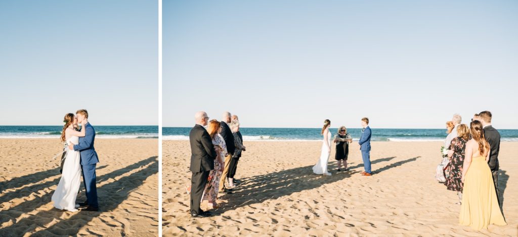 Bride and groom embracing during Virginia Beach elopement