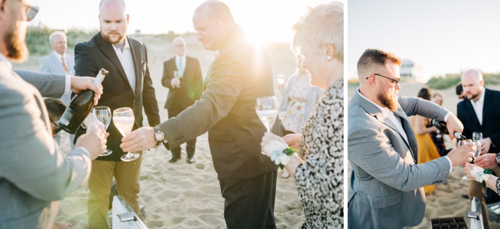 Guests pouring champagne to celebrate after ceremony