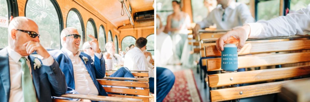 Bridal party gathered on local transportation for the wedding