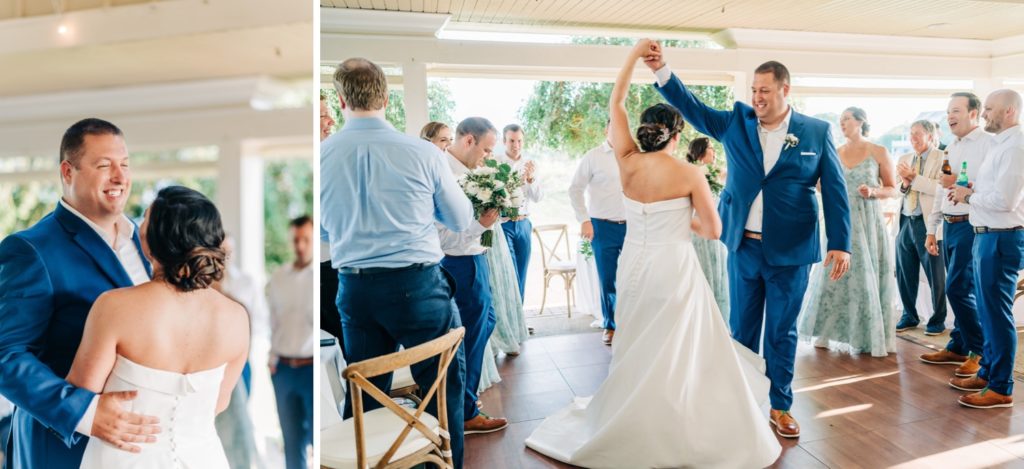 Guests standing as bride and groom share their first dance