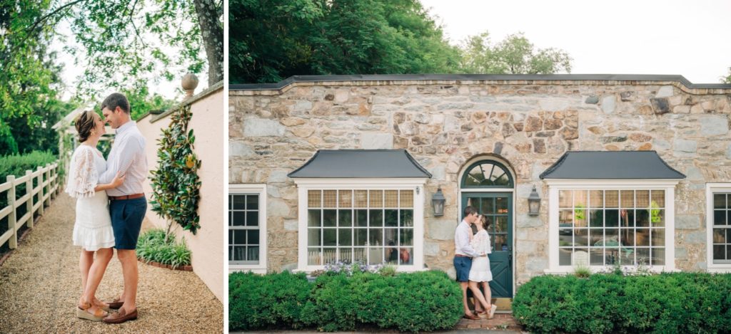 Couple posing outside a brick building for Middleburg Engagement Photos session