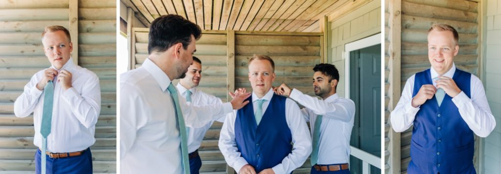 Groom with groomsmen getting ready for his Sanderling Resort wedding in Duck, NC