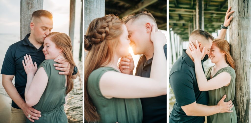 Couple kissing during sunset for Virginia Beach Engagement photos