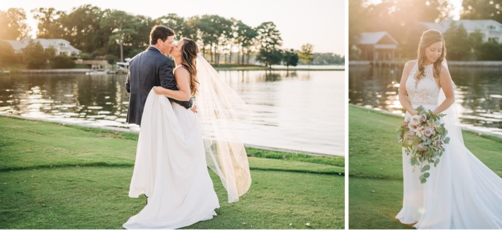 bride and groom sunset portraits at Wedding reception at the Cavalier Golf & Yacht Club