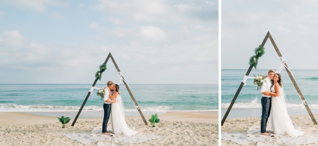 Bride and groom portraits on the beach at Hatteras OBX wedding