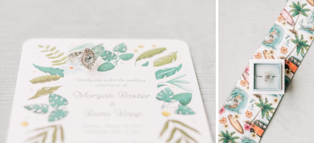 Invitations with engagement ring at Hatteras OBX Wedding