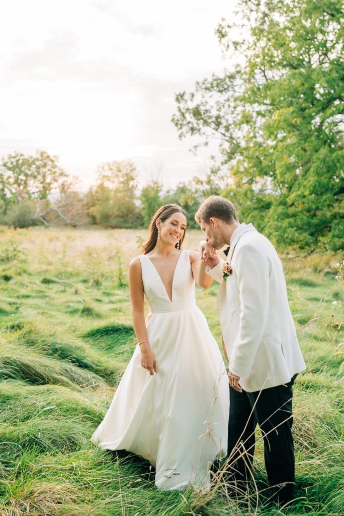 Sunset photos of bride and groom at Wadsworth Homestead