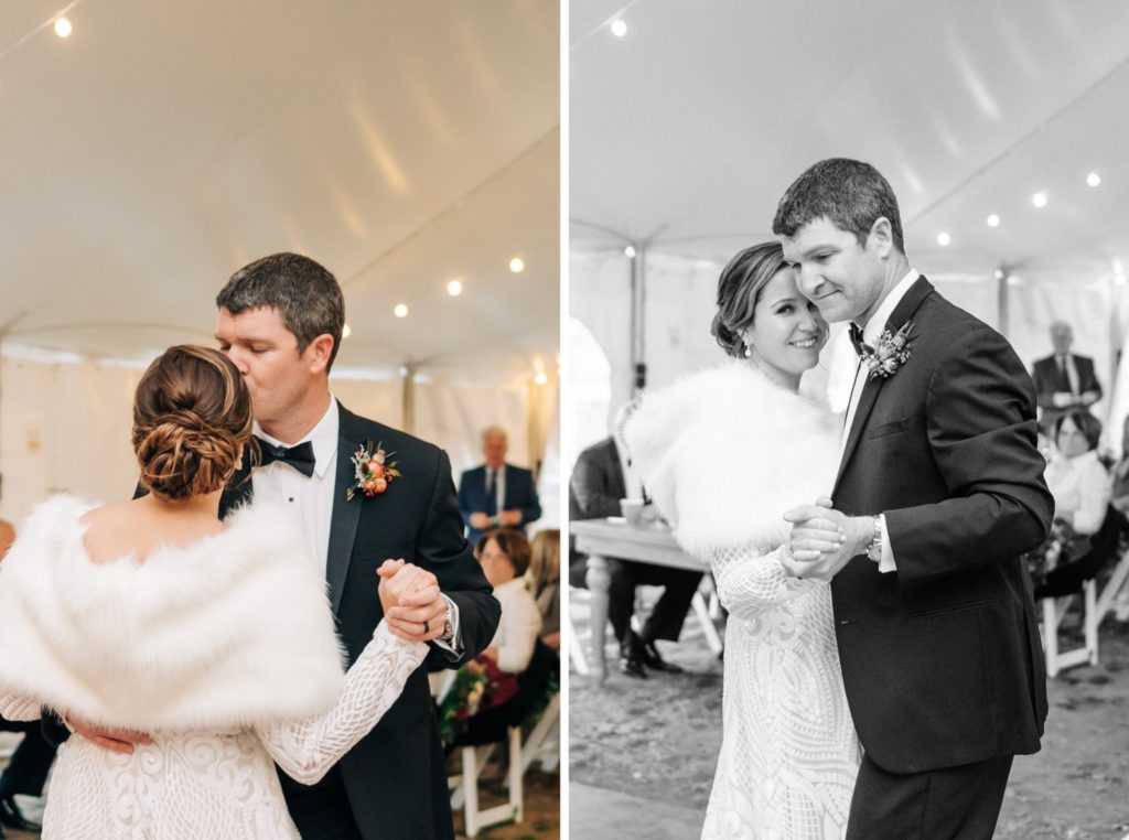 bride and groom first dance at mortgage estate hall