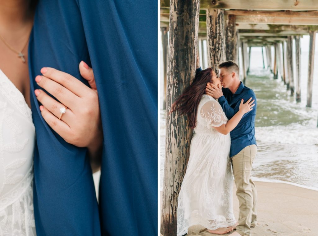 couple kissing during Virginia Beach Engagement Portraits