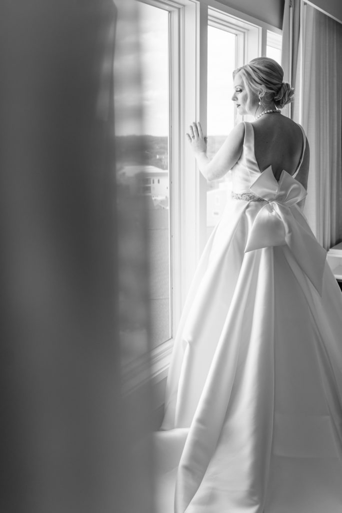 Bride looking out the window