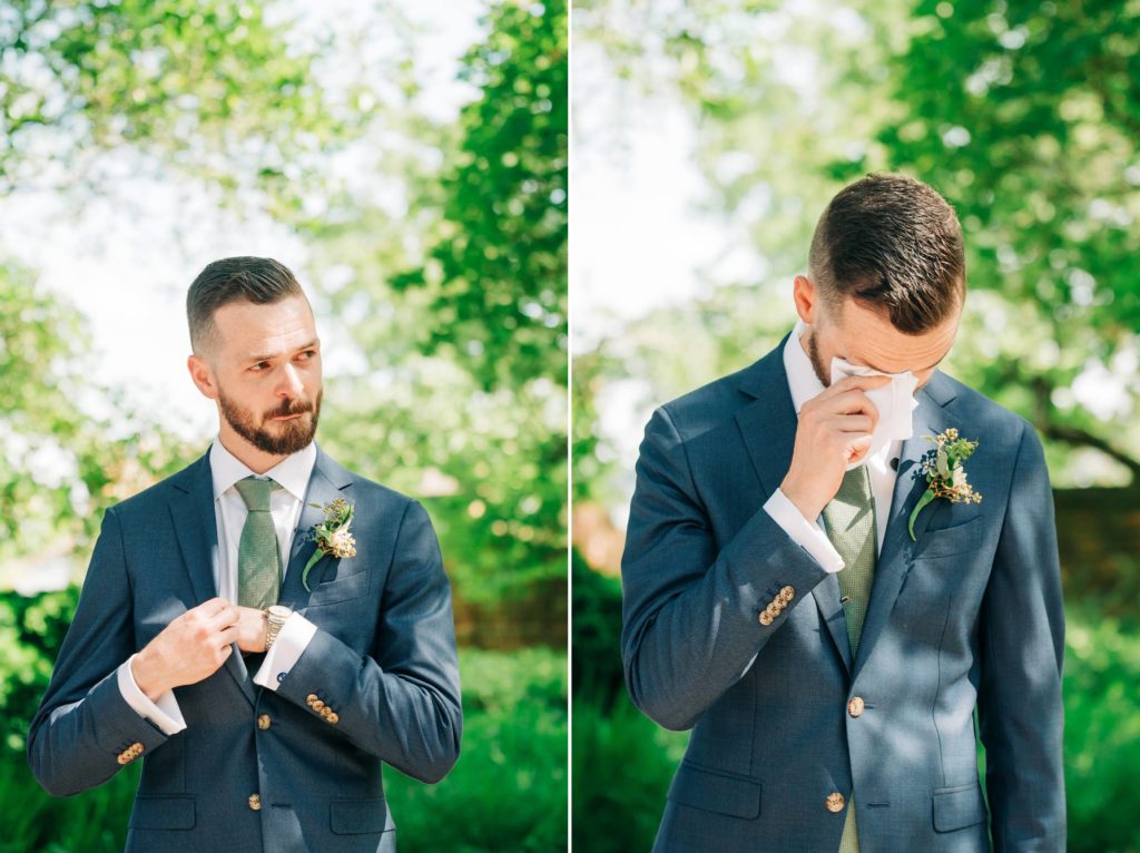 groom crying when seeing bride
