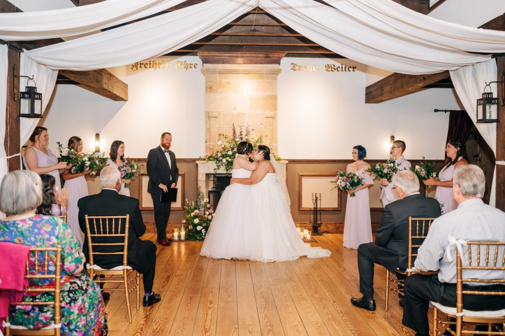 brides first kiss at Williamsburg Winery Wedding