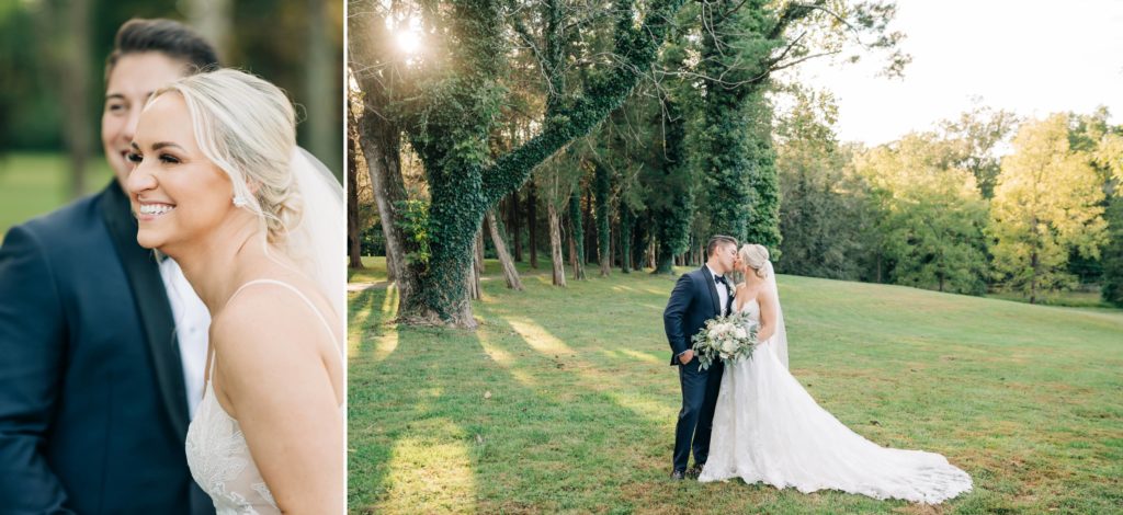Bride and groom kissing at poplar springs manor wedding