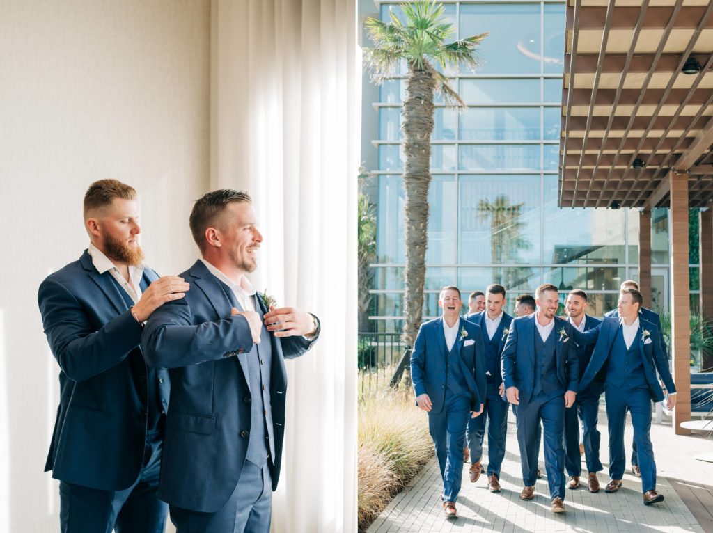 Groom and groomsmen at cavalier resort wedding