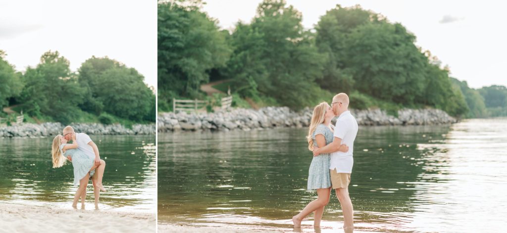 engaged couple taking engagement photo in Yorktown 