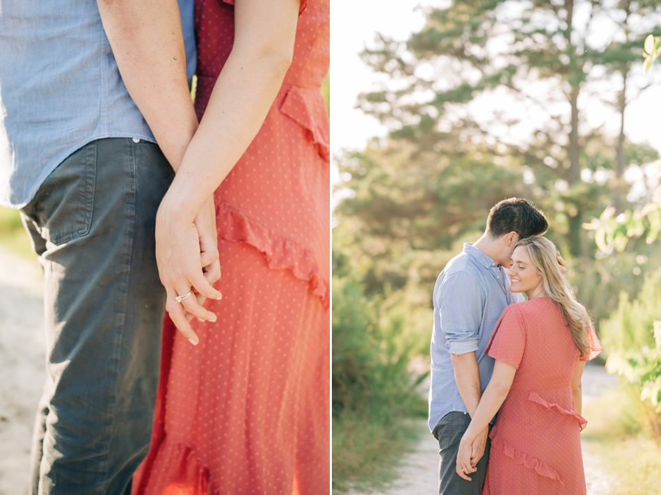 couple holding hands at engagement photos