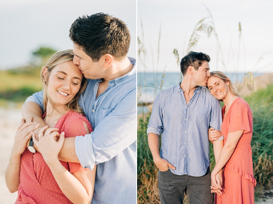 couple hugging at engagement photos