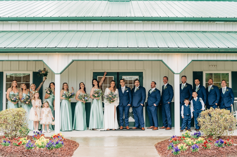 blue and green bridal party