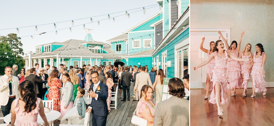 cocktails hour at oyster farm wedding in Cape Charles