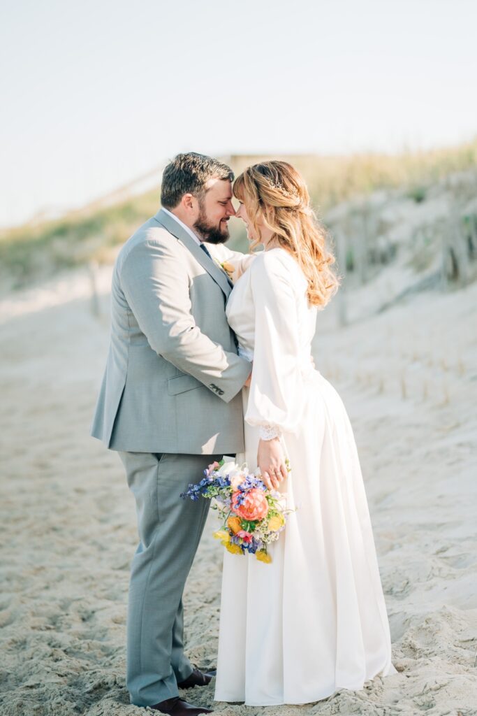 Bride and groom at OBX beach wedding