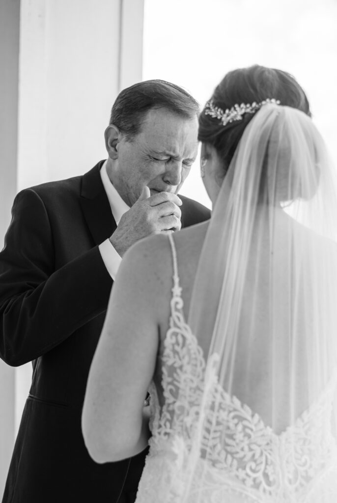 Dad crying at first look with bride