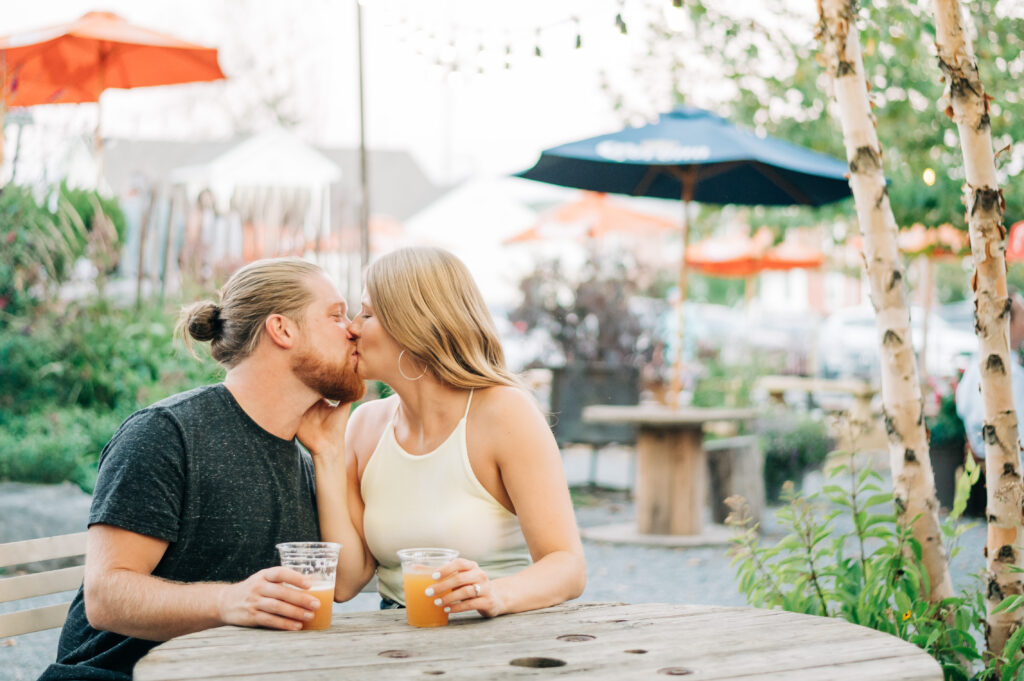 engagement portraits at a brewery