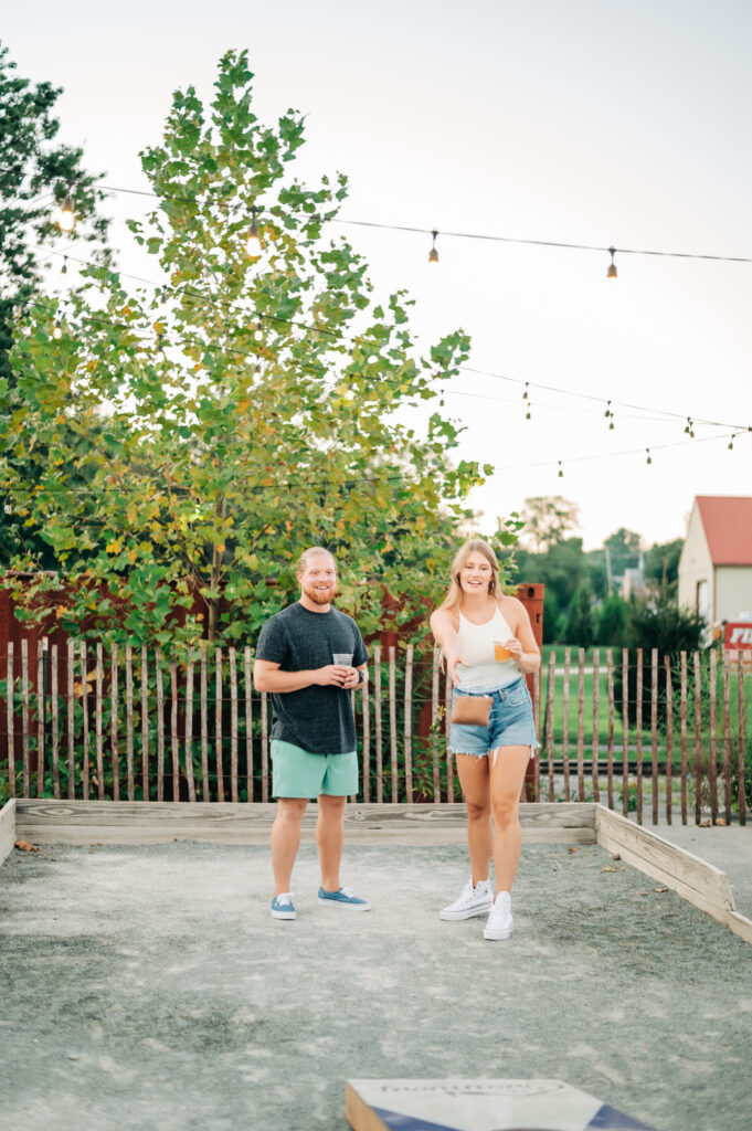 engagement portraits at a brewery