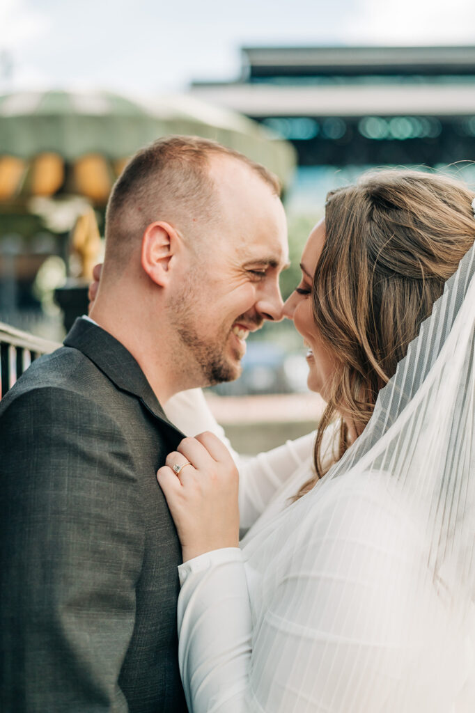 Bride and groom kissing