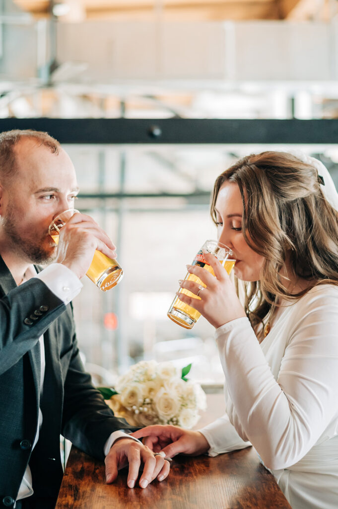 bride and groom at richmond brewery