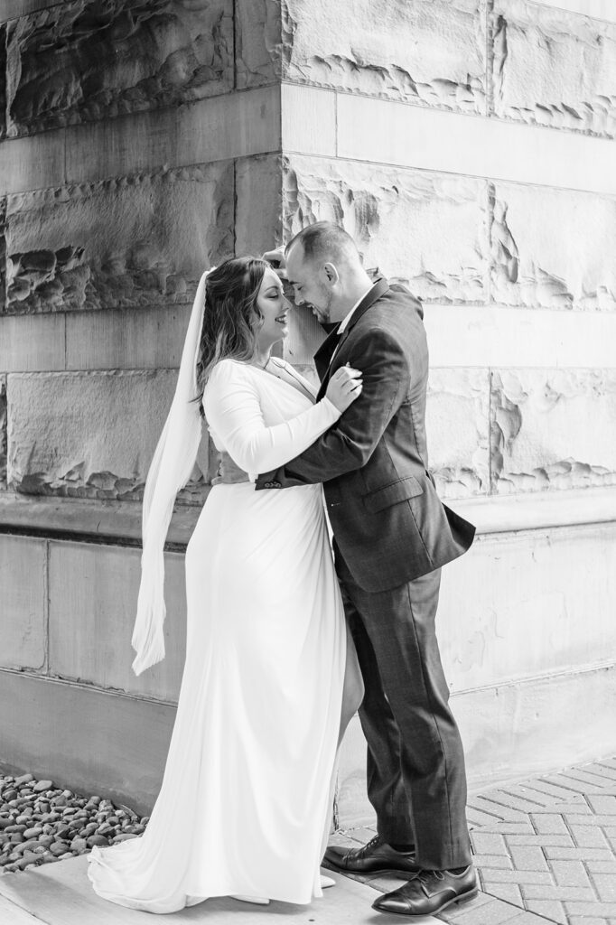 bride and groom outside main street station in richmond