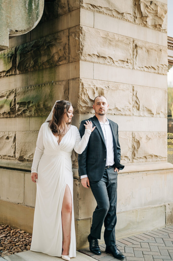 bride and groom outside main street station in richmond